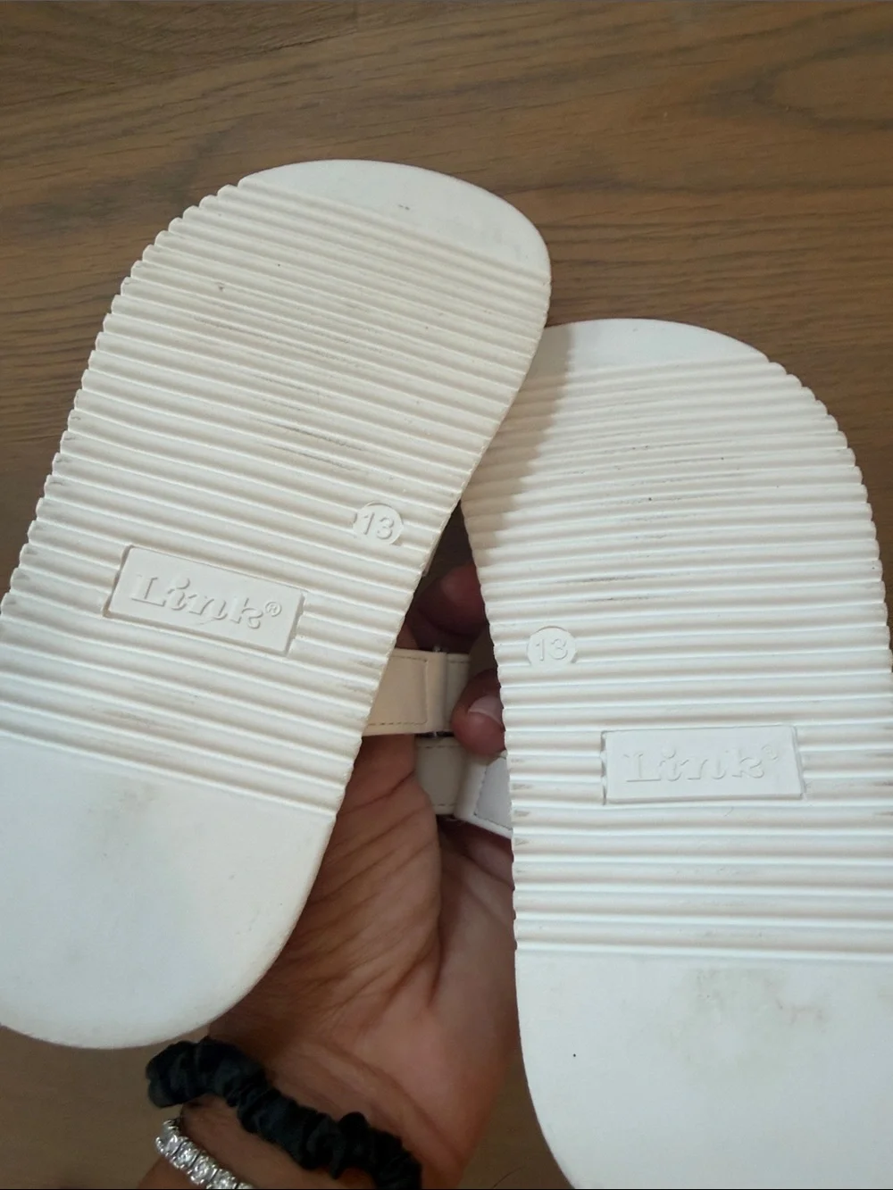 Never Worn Link White Slide Sandals with Adjustable Strap
